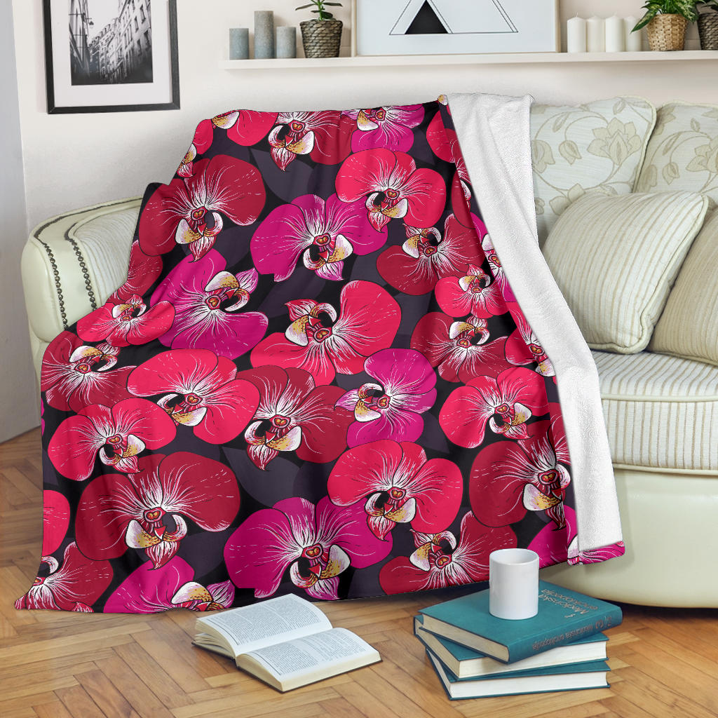 Orchid Red Pattern Print Design OR05 Fleece Blanket