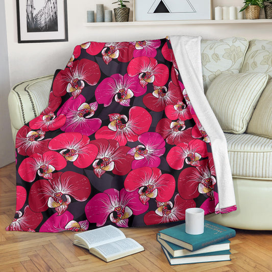 Orchid Red Pattern Print Design OR05 Fleece Blanket