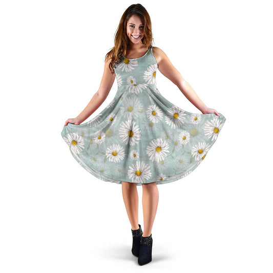 Daisy Pattern Print Design DS012 Midi Dress