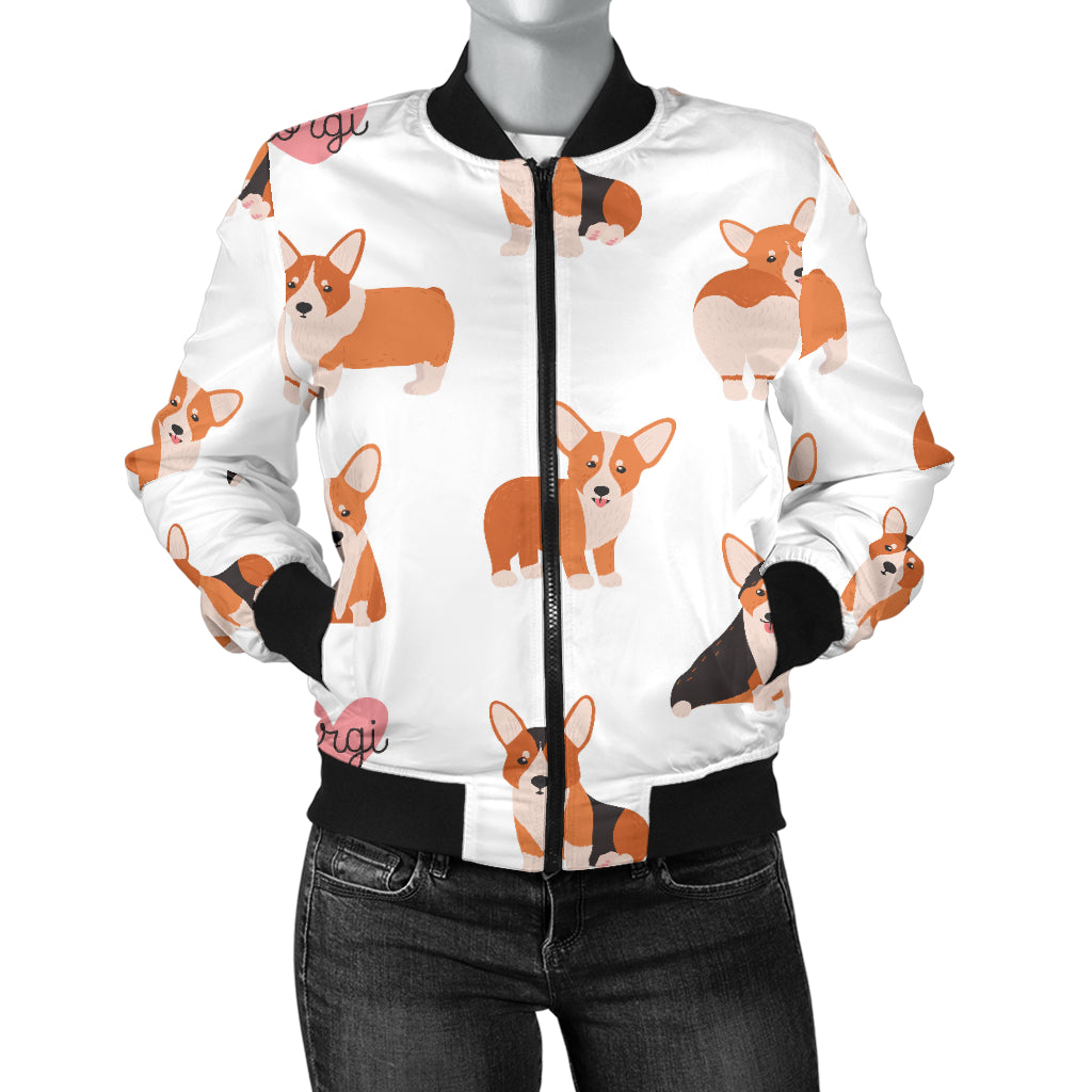 Cardigan Welsh Corgis Pattern Print Design 02 Women's Bomber Jacket