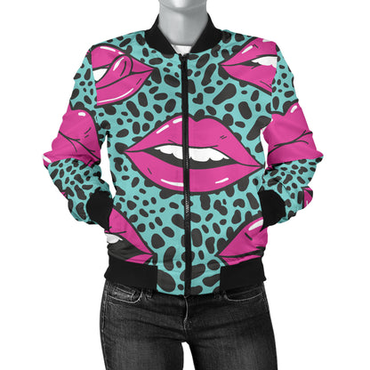 Lip Pattern Print Design 04 Women's Bomber Jacket