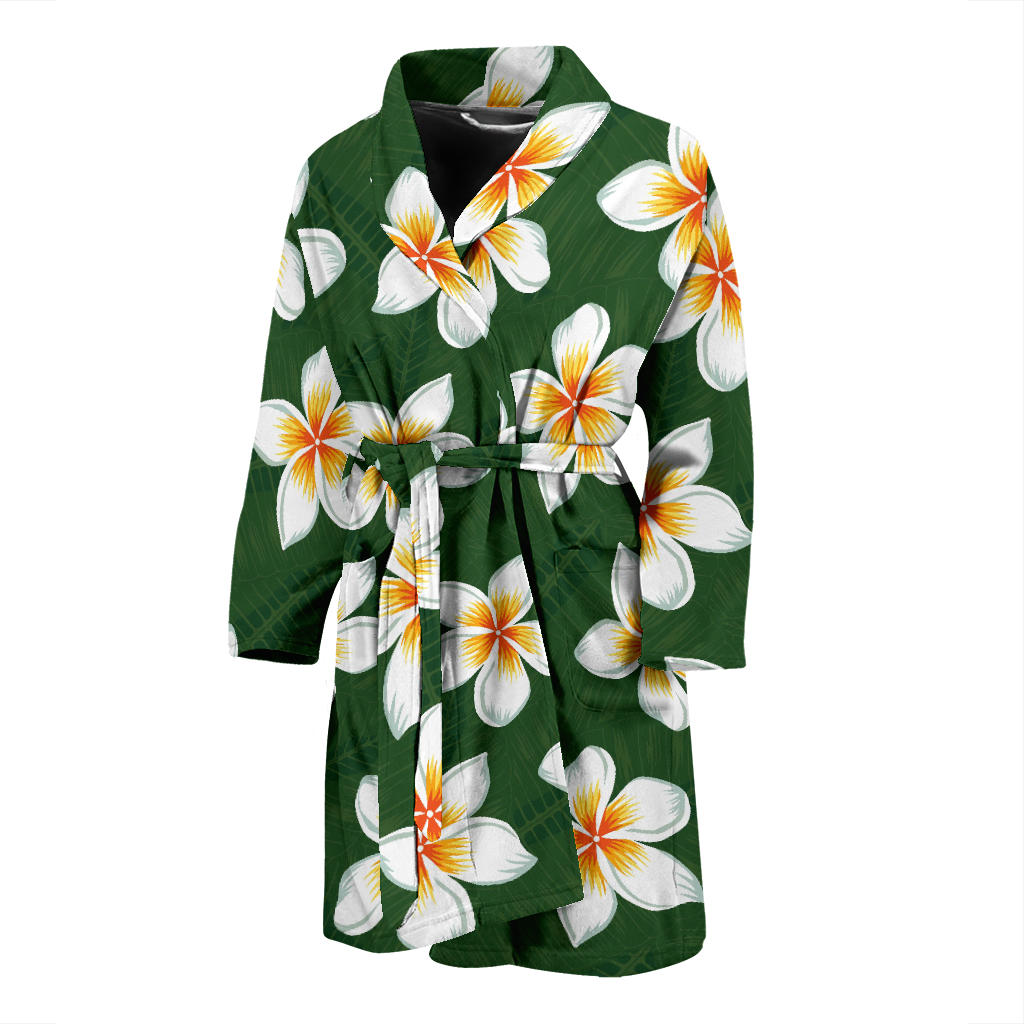 White Plumeria Pattern Print Design PM020 Men Bathrobe