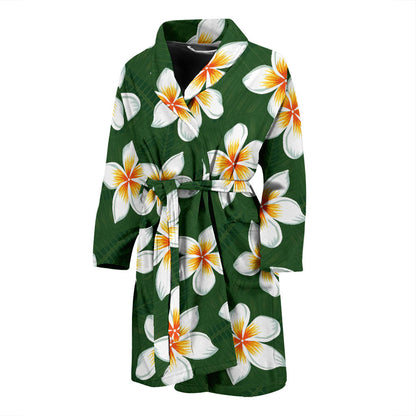 White Plumeria Pattern Print Design PM020 Men Bathrobe