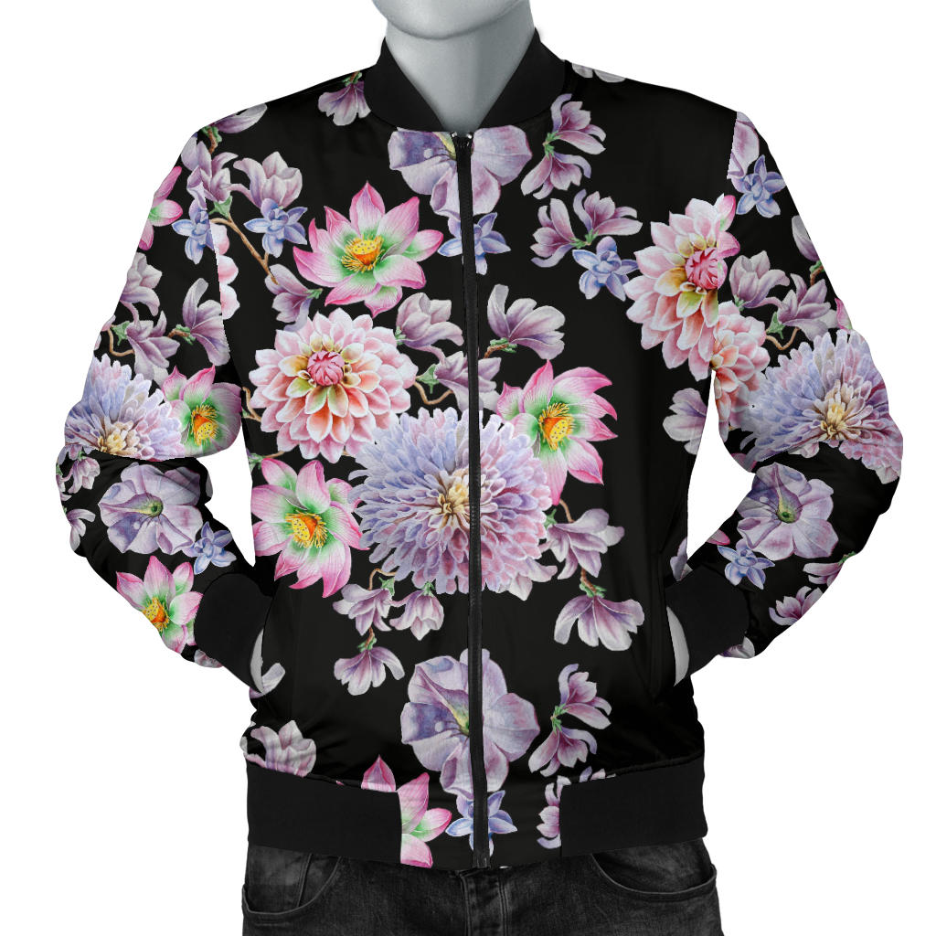 Dahlia Pattern Print Design DH012 Men Bomber Jacket