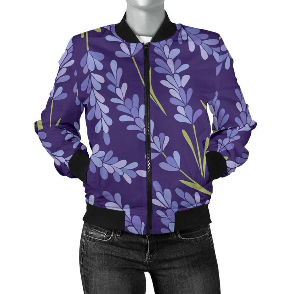 Lavender Pattern Print Design 03 Women's Bomber Jacket