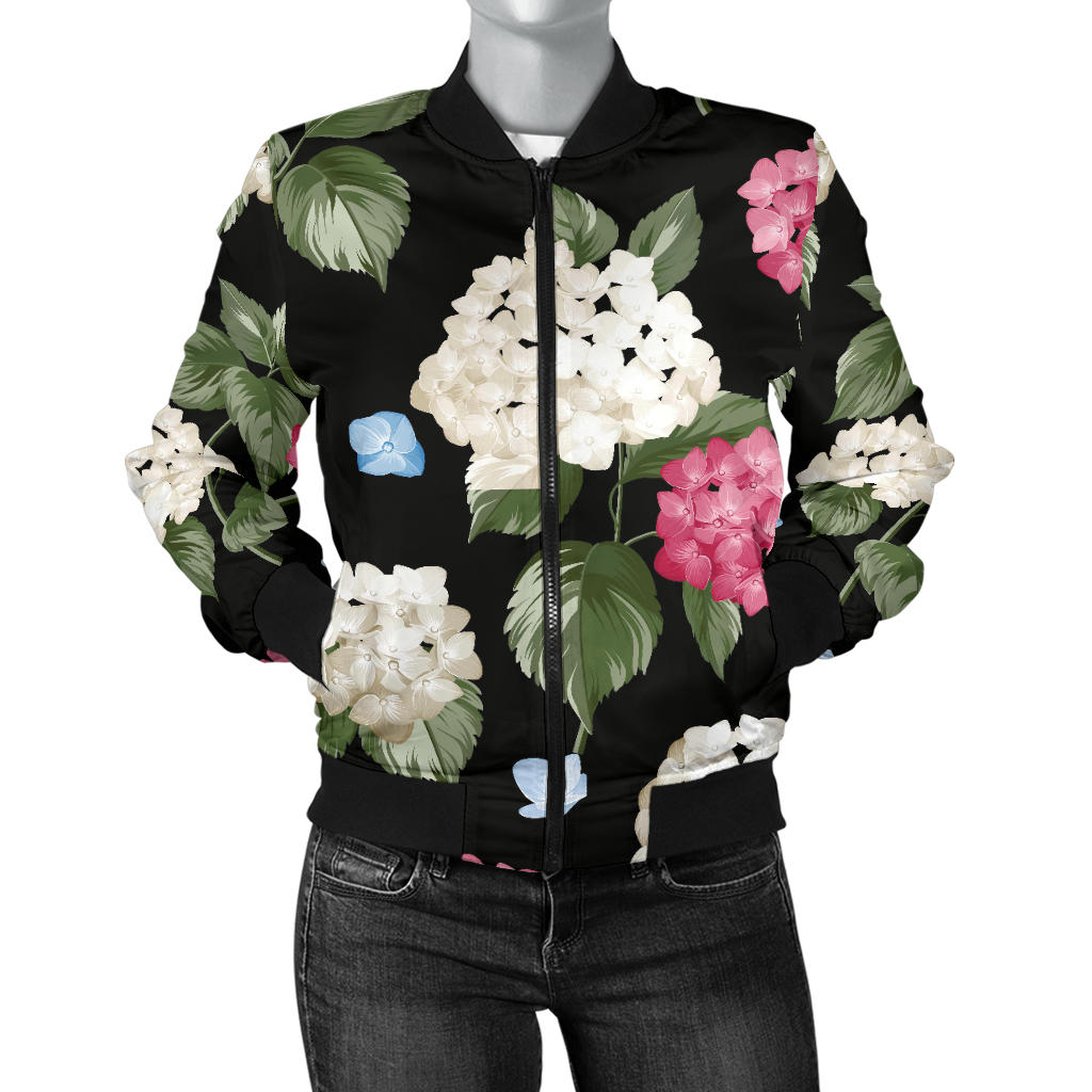 Hydrangea Pattern Print Design HD09 Women Bomber Jacket