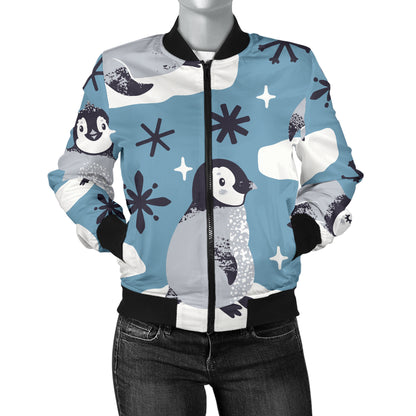 Penguin Pattern Print Design A05 Women's Bomber Jacket