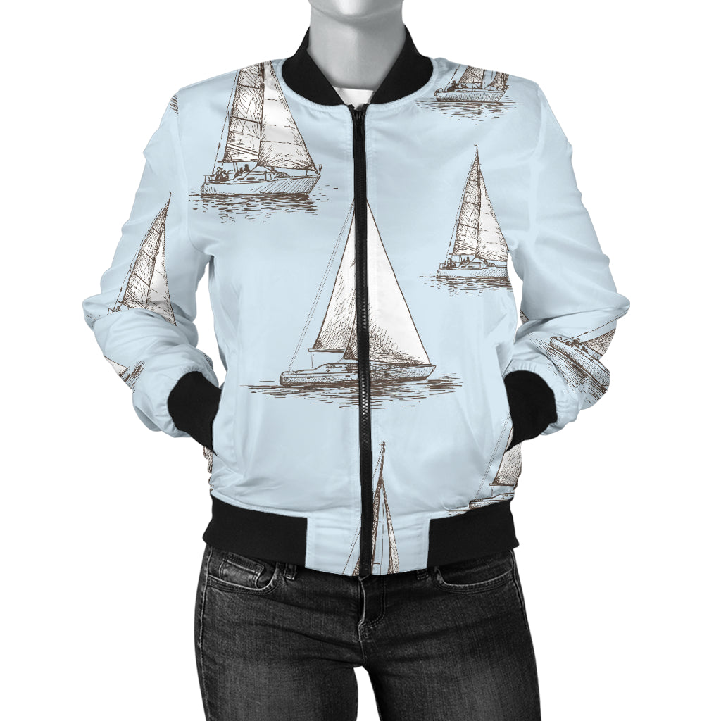 Sailing Ships Pattern Print Design A01 Women's Bomber Jacket