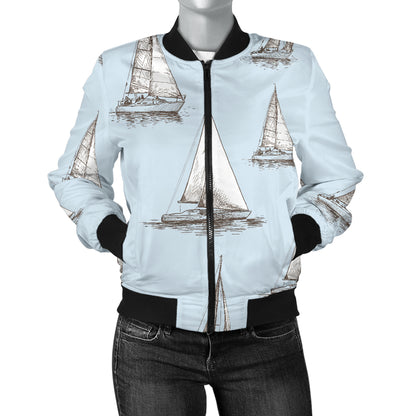Sailing Ships Pattern Print Design A01 Women's Bomber Jacket