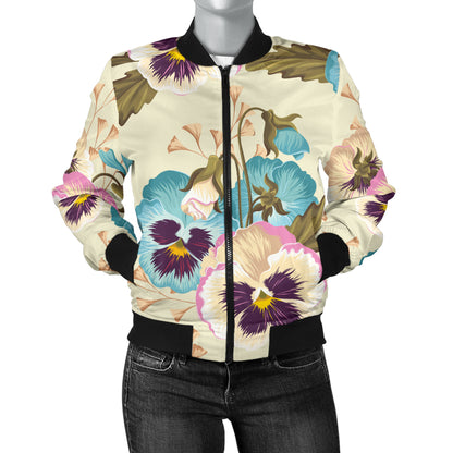 Pansy Pattern Print Design A02 Women's Bomber Jacket