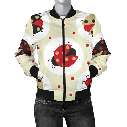 Ladybug Pattern Print Design 03 Women's Bomber Jacket