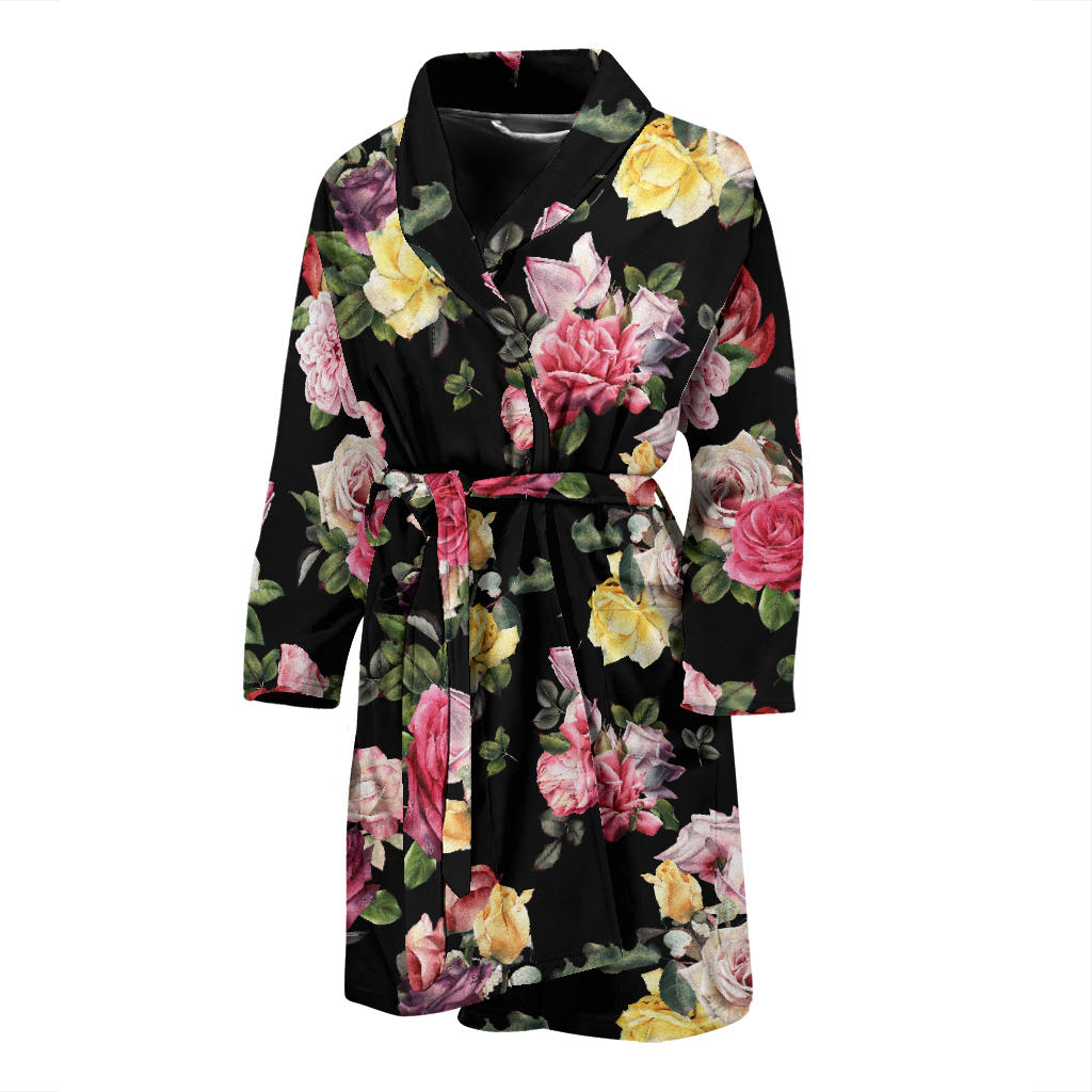Rose Pattern Print Design RO010 Men Bathrobe