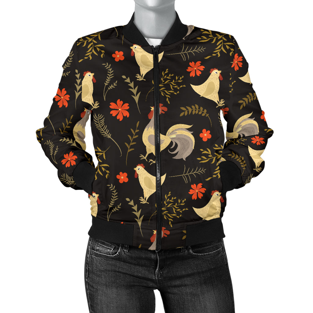 Chicken Pattern Print Design 04 Women's Bomber Jacket