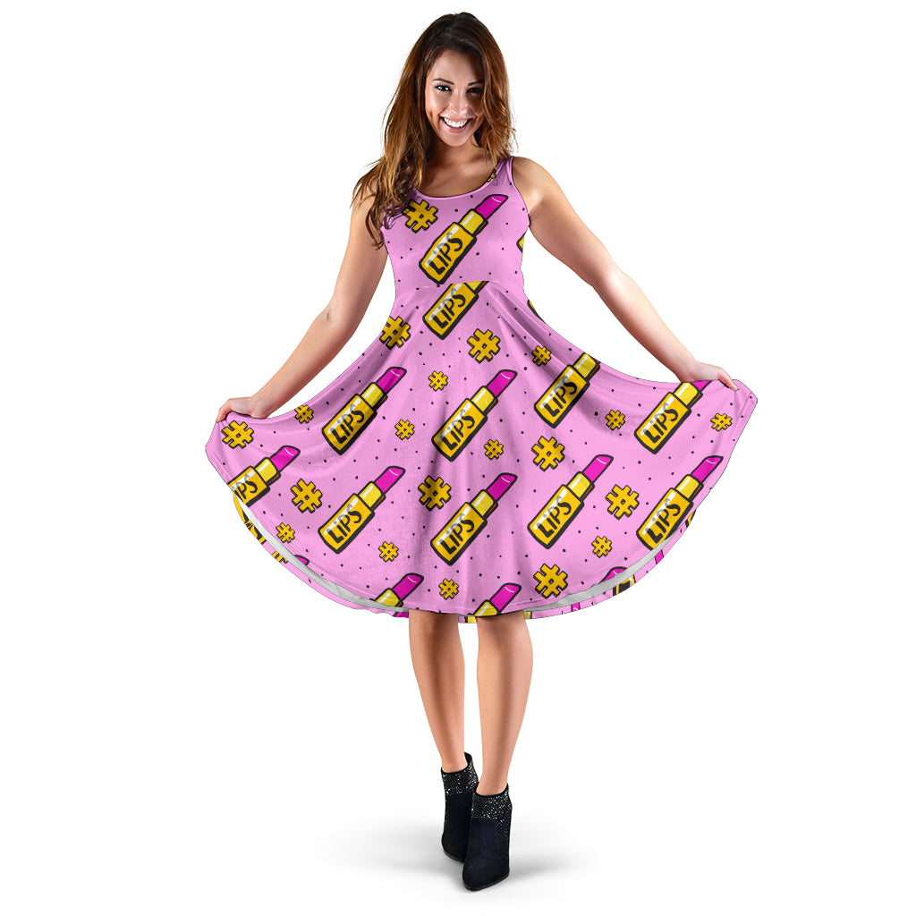 Lipstick Pattern Print Design LT03 Midi Dress