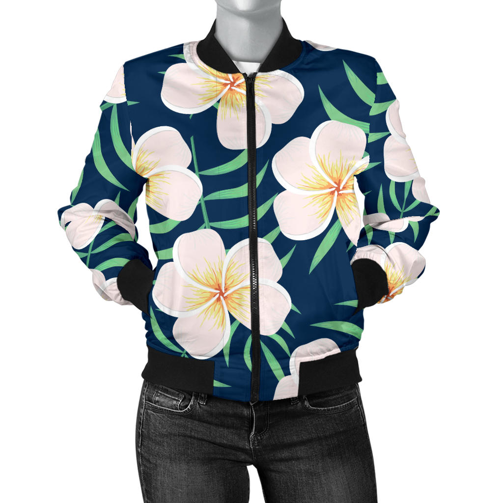 Pink Plumeria Pattern Print Design PM016 Women Bomber Jacket