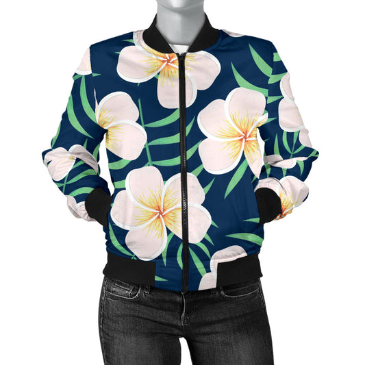 Pink Plumeria Pattern Print Design PM016 Women Bomber Jacket