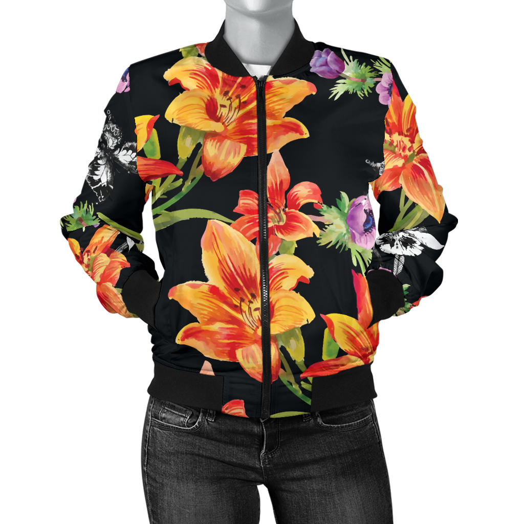 Tropical Flower Pattern Print Design TF02 Women Bomber Jacket