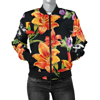 Tropical Flower Pattern Print Design TF02 Women Bomber Jacket