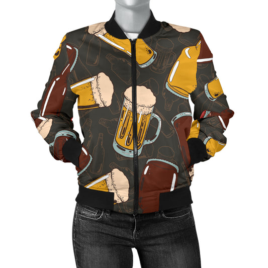 Beer Pattern Print Design 03 Women's Bomber Jacket