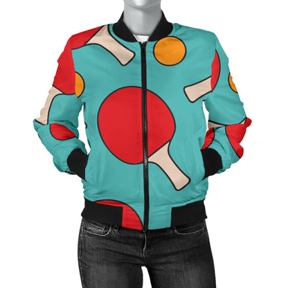 Ping Pong Pattern Print Design A01 Women's Bomber Jacket