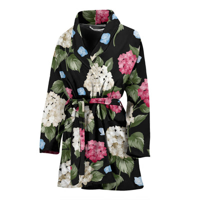 Hydrangea Pattern Print Design HD09 Women Bathrobe