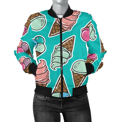 Ice Cream Pattern Print Design IC01 Women Bomber Jacket