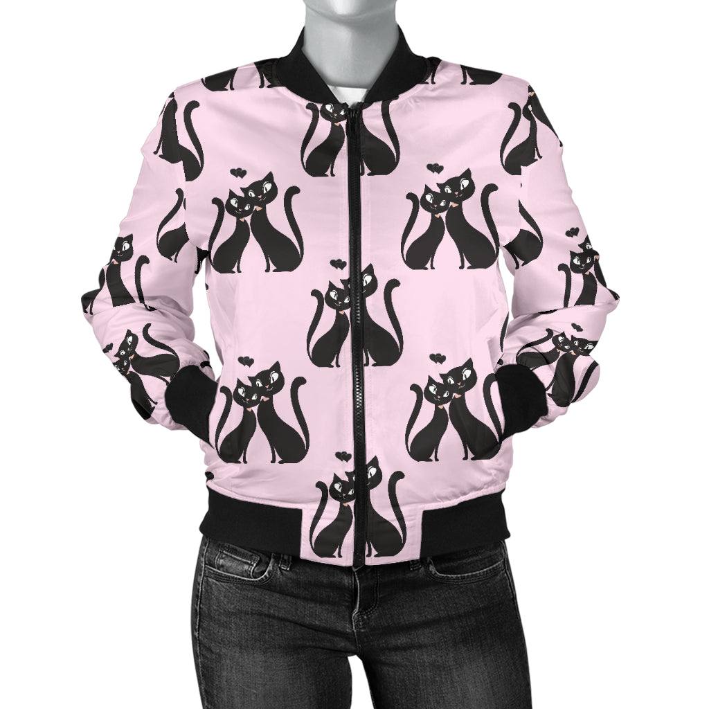 Black Cat Pattern Print Design 01 Women's Bomber Jacket