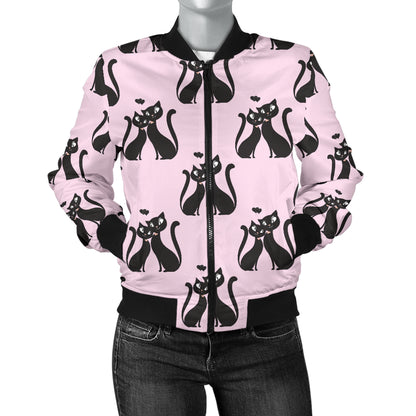 Black Cat Pattern Print Design 01 Women's Bomber Jacket