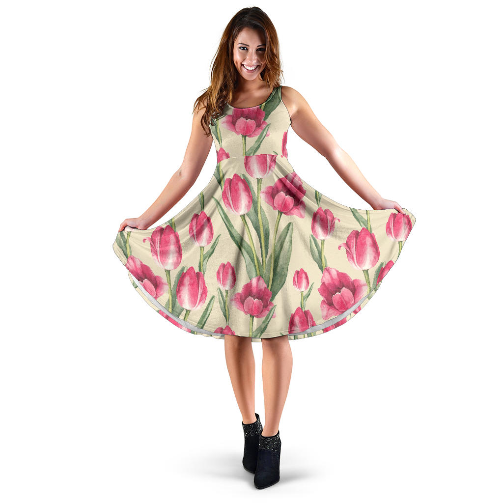 Tulip Pink Pattern Print Design TP06 Midi Dress