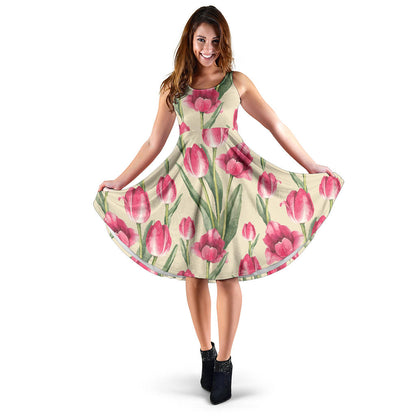 Tulip Pink Pattern Print Design TP06 Midi Dress