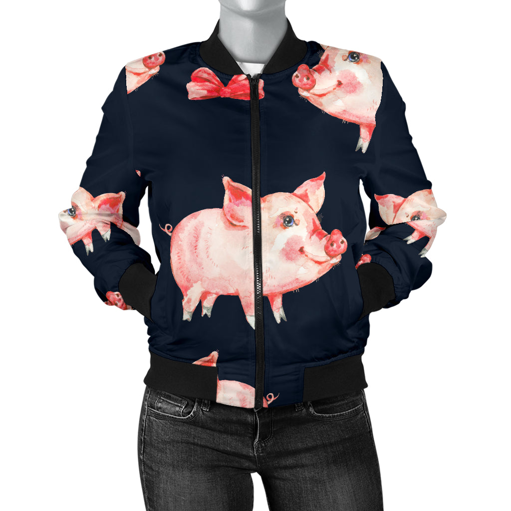 Pig Cute Pattern Print Design 02 Women's Bomber Jacket