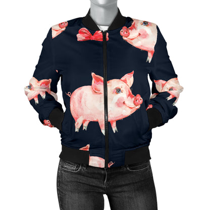 Pig Cute Pattern Print Design 02 Women's Bomber Jacket