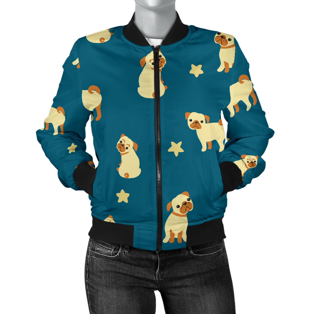 Pug Pattern Print Design A06 Women's Bomber Jacket