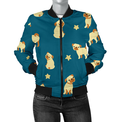 Pug Pattern Print Design A06 Women's Bomber Jacket