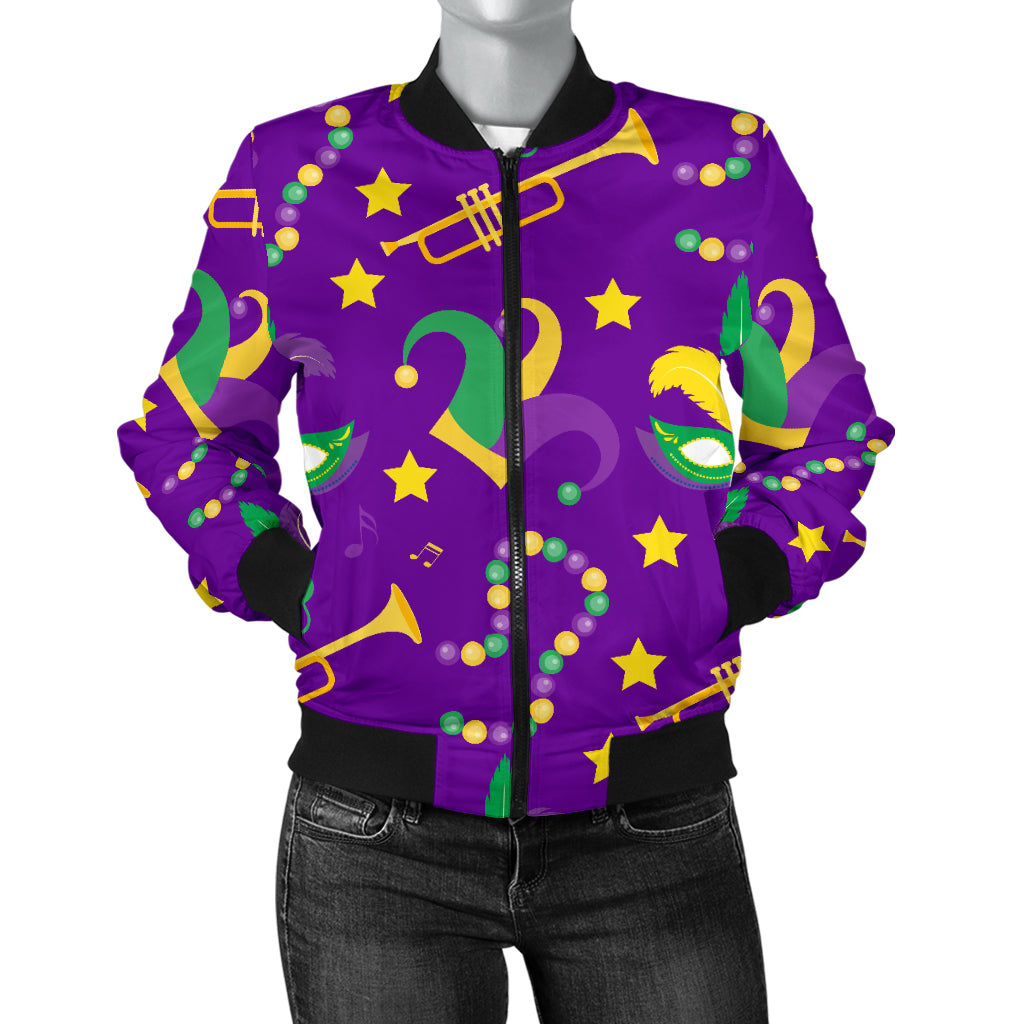 Mardi Gras Pattern Print Design 06 Women's Bomber Jacket