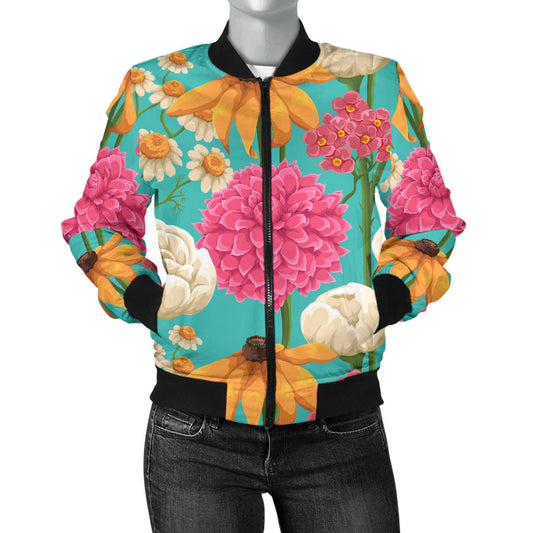 Summer Floral Pattern Print Design SF07 Women Bomber Jacket