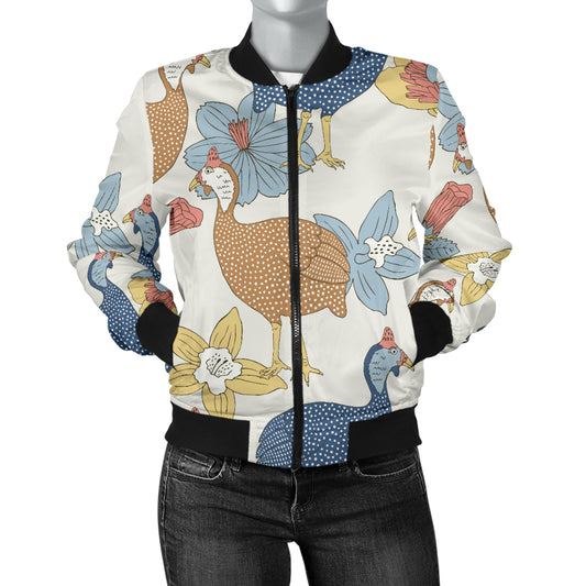 Guinea Fowl Pattern Print Design 01 Women's Bomber Jacket