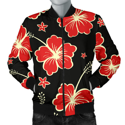 Red Hibiscus Pattern Print Design HB021 Men Bomber Jacket