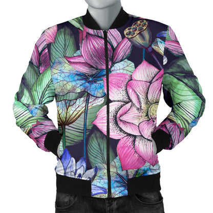 Water Lily Pattern Print Design WL07 Men Bomber Jacket