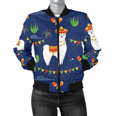 Llama Cactus Pattern Print Design 05 Women's Bomber Jacket