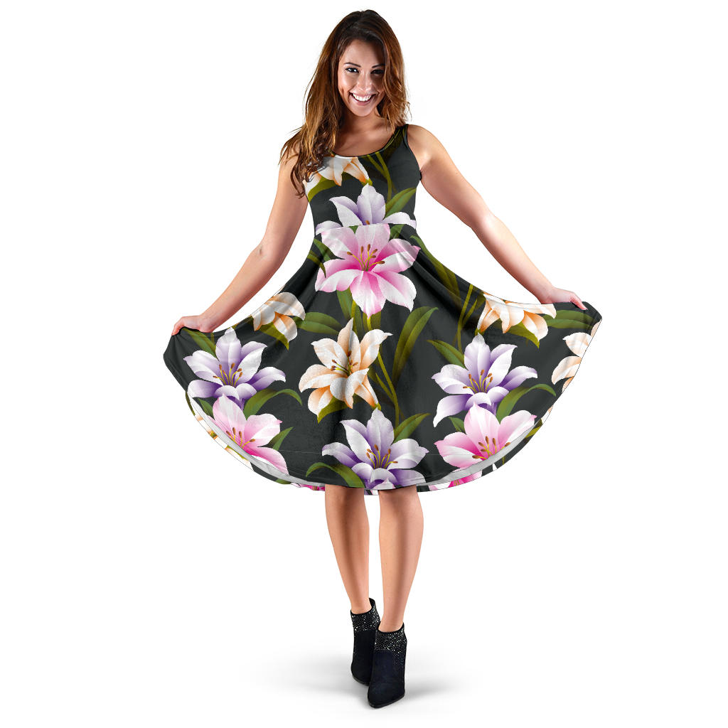 Lily Pattern Print Design LY01 Midi Dress