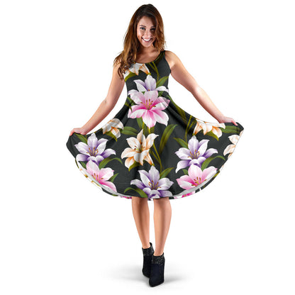 Lily Pattern Print Design LY01 Midi Dress