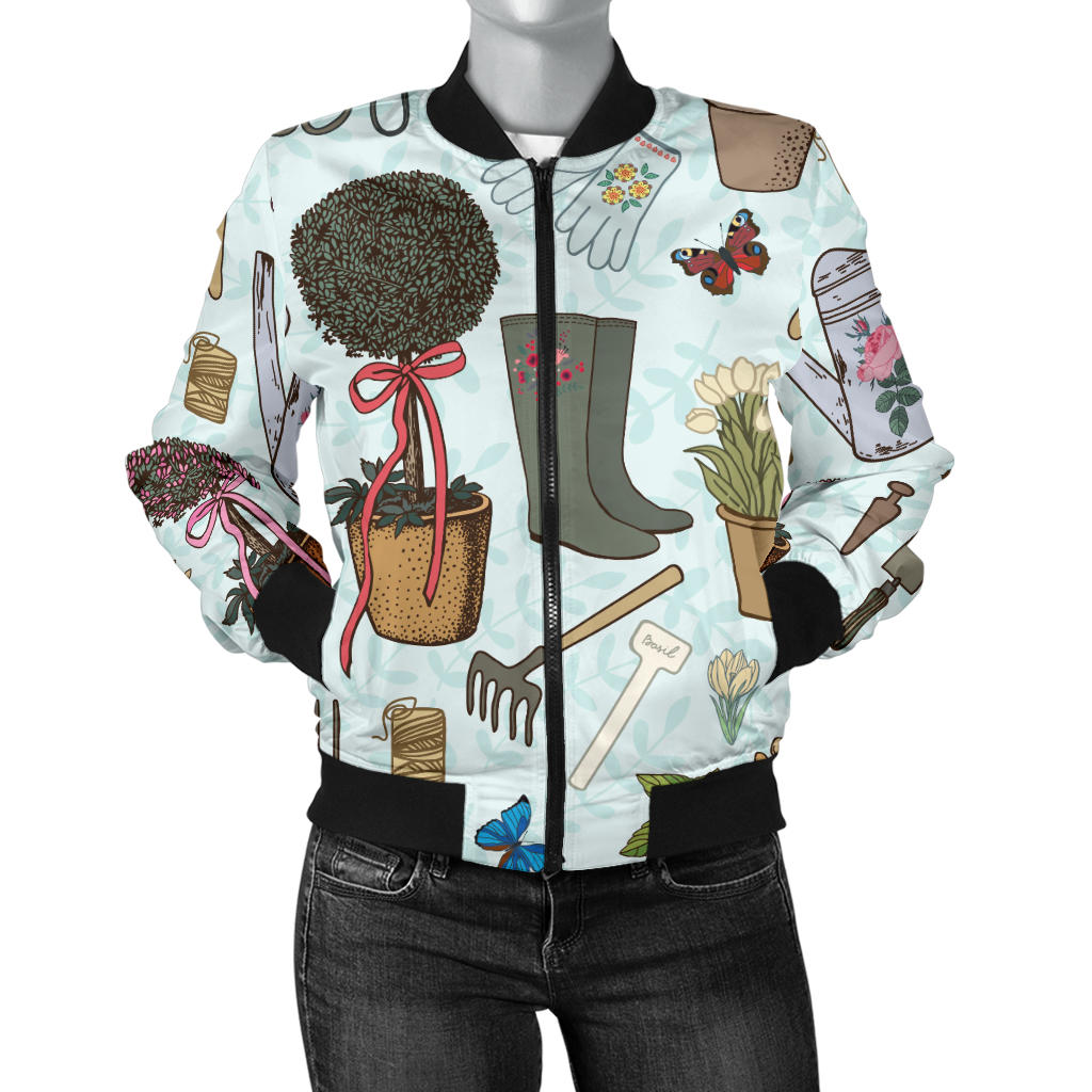 Gardening Pattern Print Design G01 Women Bomber Jacket