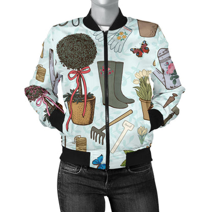 Gardening Pattern Print Design G01 Women Bomber Jacket