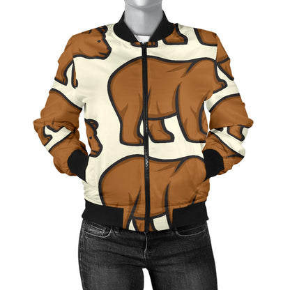 Bear Pattern Print Design BE05 Women Bomber Jacket