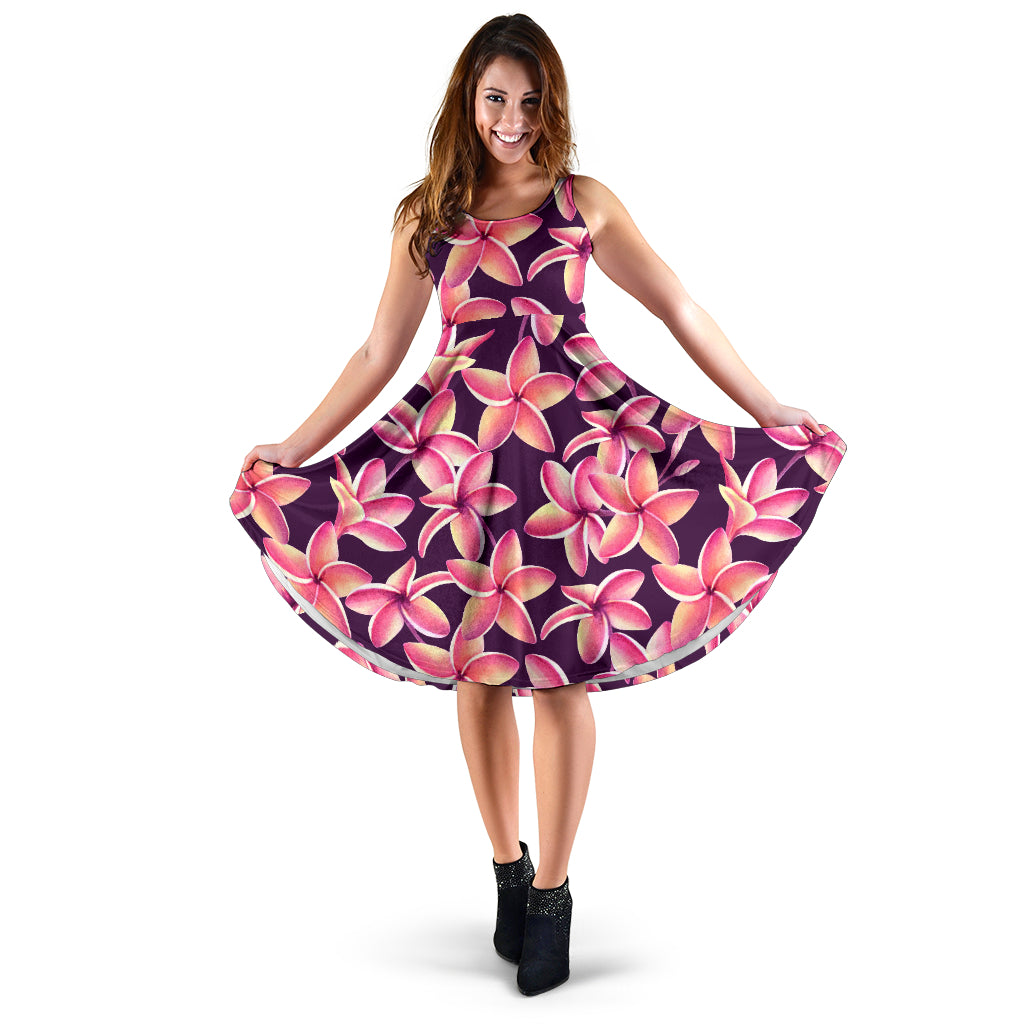 Purple Plumeria Pattern Print Design PM010 Midi Dress