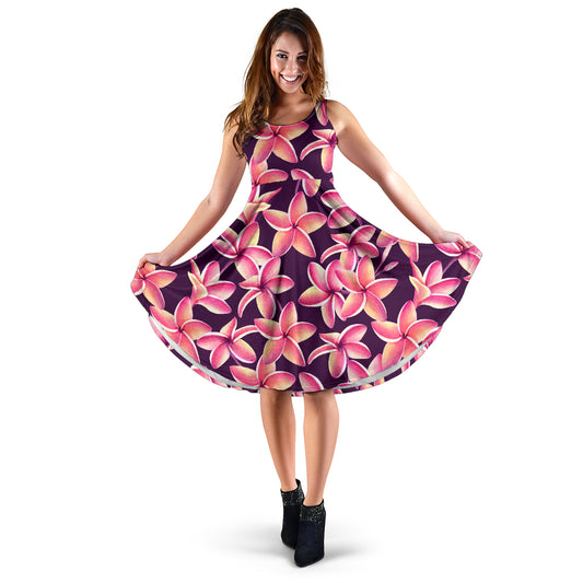 Purple Plumeria Pattern Print Design PM010 Midi Dress