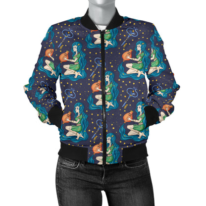 Aquarius Zodiac Pattern Print Design 03 Women's Bomber Jacket
