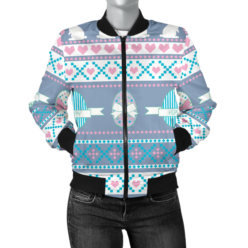 Easter Eggs Pattern Print Design RB013 Women Bomber Jacket