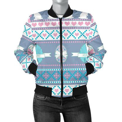 Easter Eggs Pattern Print Design RB013 Women Bomber Jacket